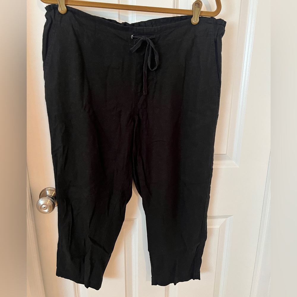 Faded Glory Black Ankle Cropped Pants Relaxed Fit linen blend